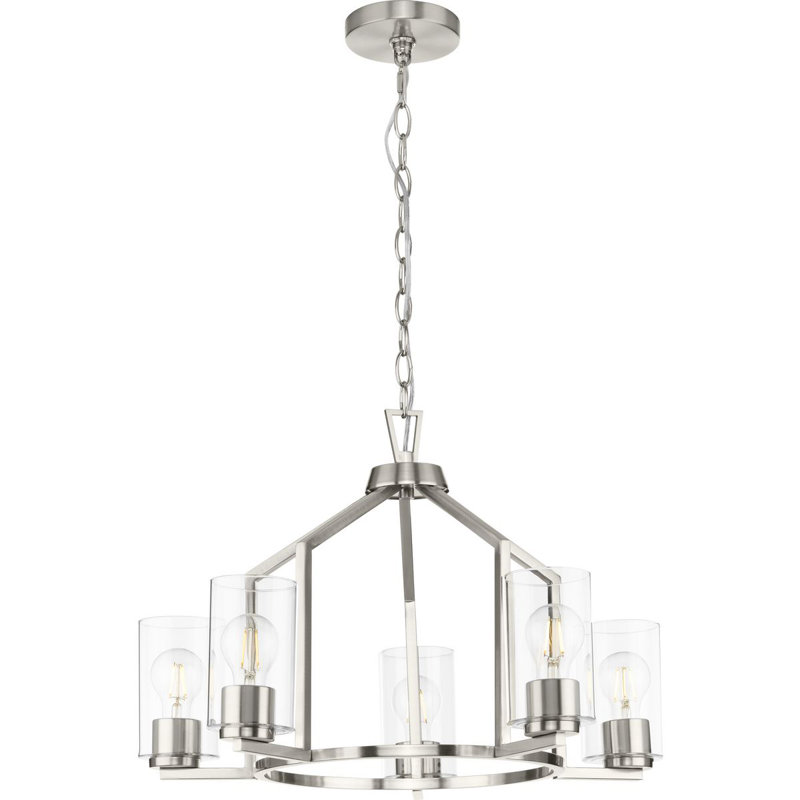 Brushed Nickel 5-Light Geometric Chandelier with Clear Glass Shades