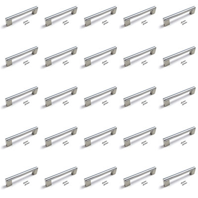 25 Pack Satin Nickel Modern Stainless Steel Cabinet Pulls, Bar Pulls, Drawer Pulls and Handle Pulls Model CPMBXMO0005 Hole Distance 6 5/16''