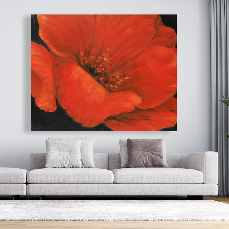 Fleur rouge - art contemporain sur toile noire contemporaine