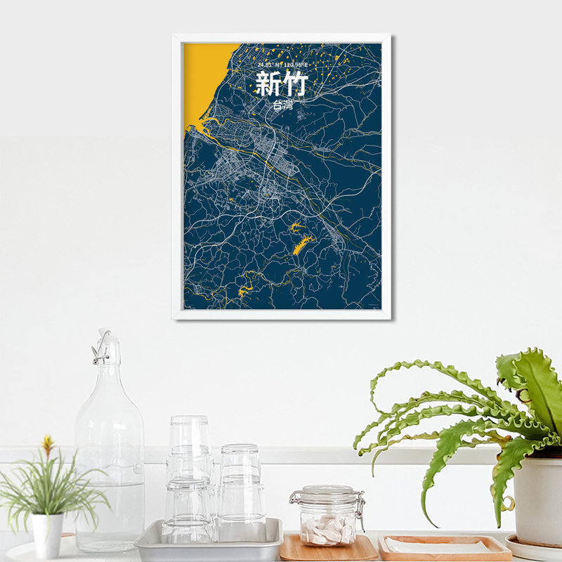 Hsinchu Taiwan|台灣 City Map - Unframed Print, Blue/Yellow