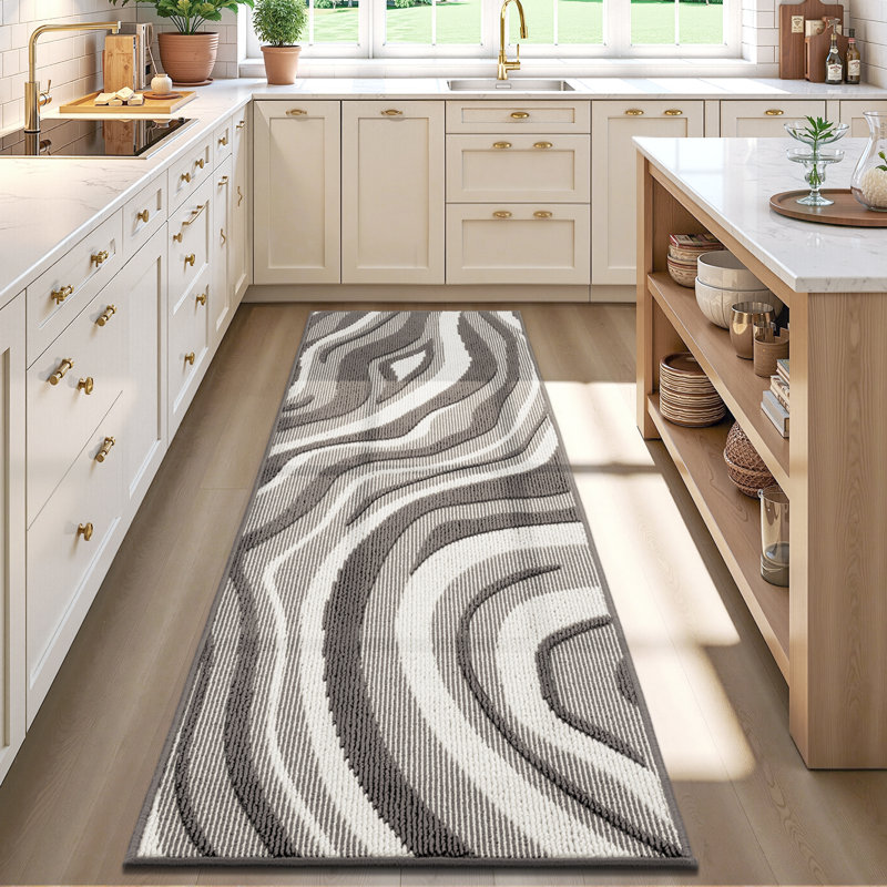  24"×36"+24"×72" Non Slip Kitchen Mats (Set of 2), Gray/Beige