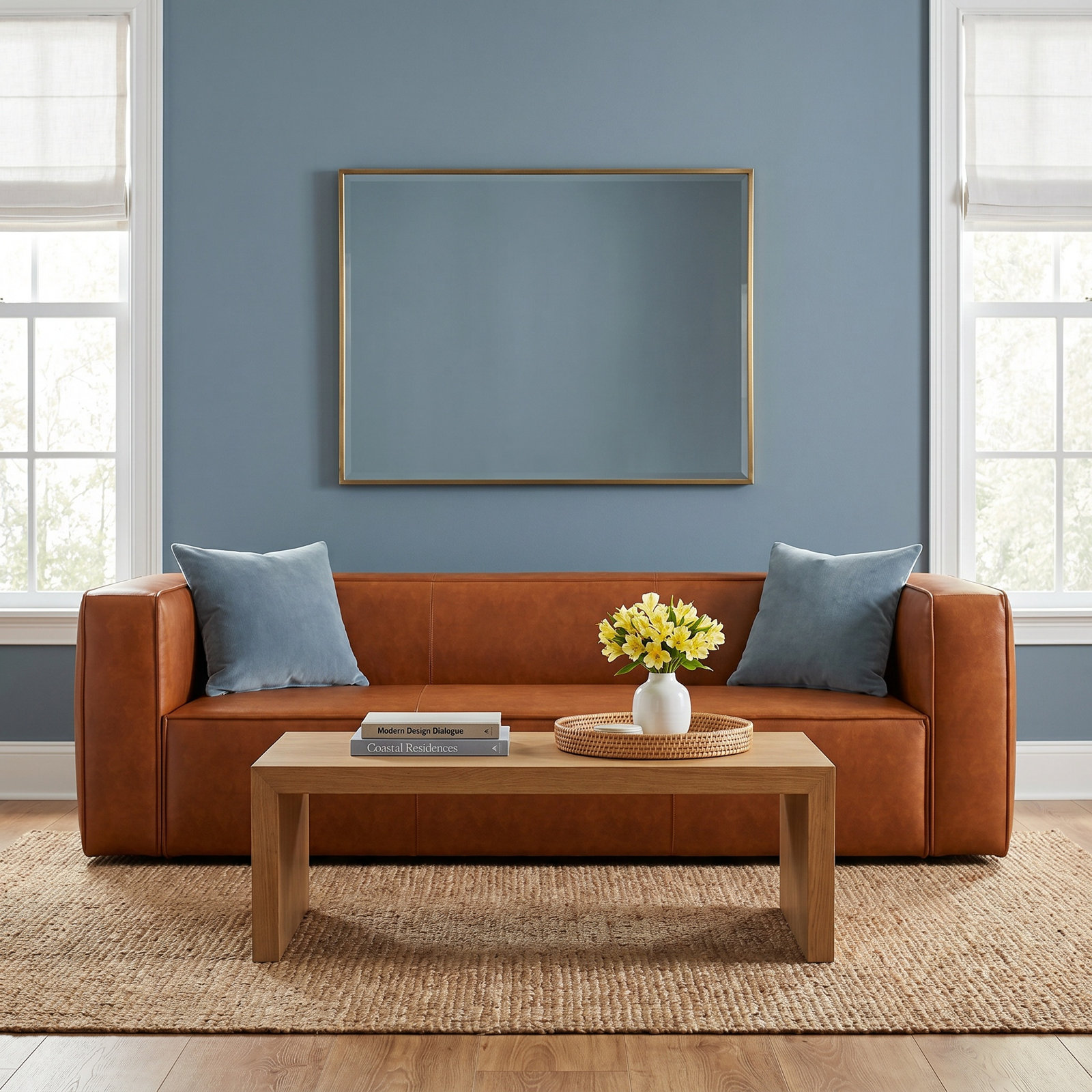 Queensland 88" Genuine Leather Tuxedo Arm Sofa