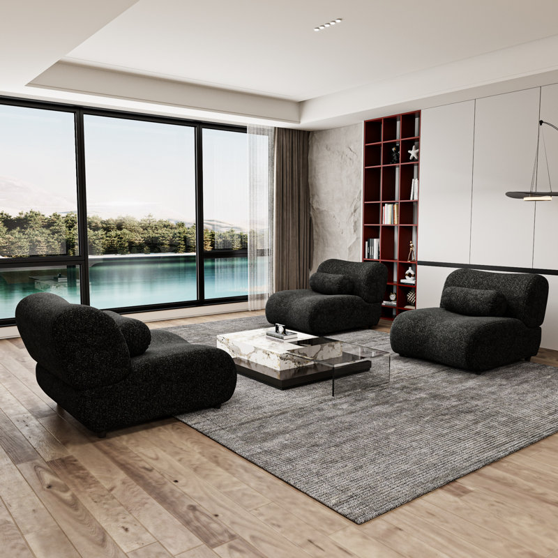 Chenille noire confortable - avec coussins pour le salon et 3 modulaires élégants