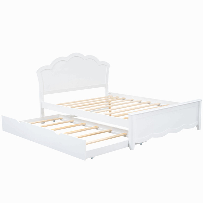 Lit plateforme en bois avec tête de lit et lit gigogne simple, Full / Double
