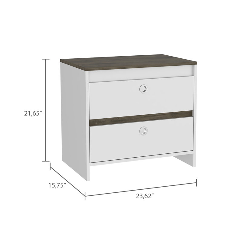 Nightstand, Superior Top, One Open Shelf, One Drawer, Four Legs -Smokey Oak / White
