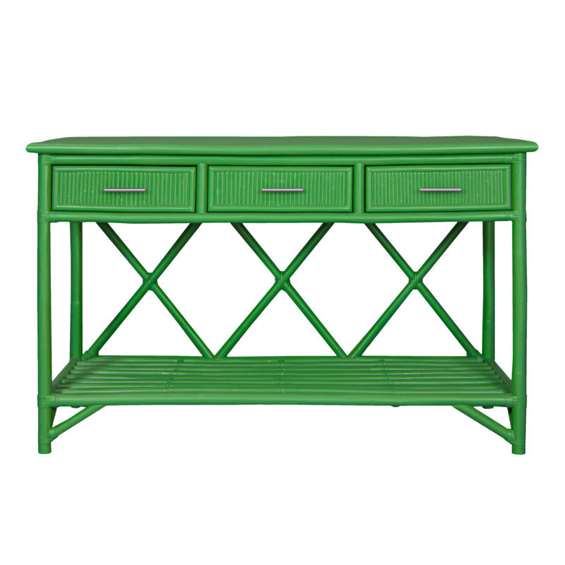 Pencil Rattan 54" Wide Console Table, Bright Green
