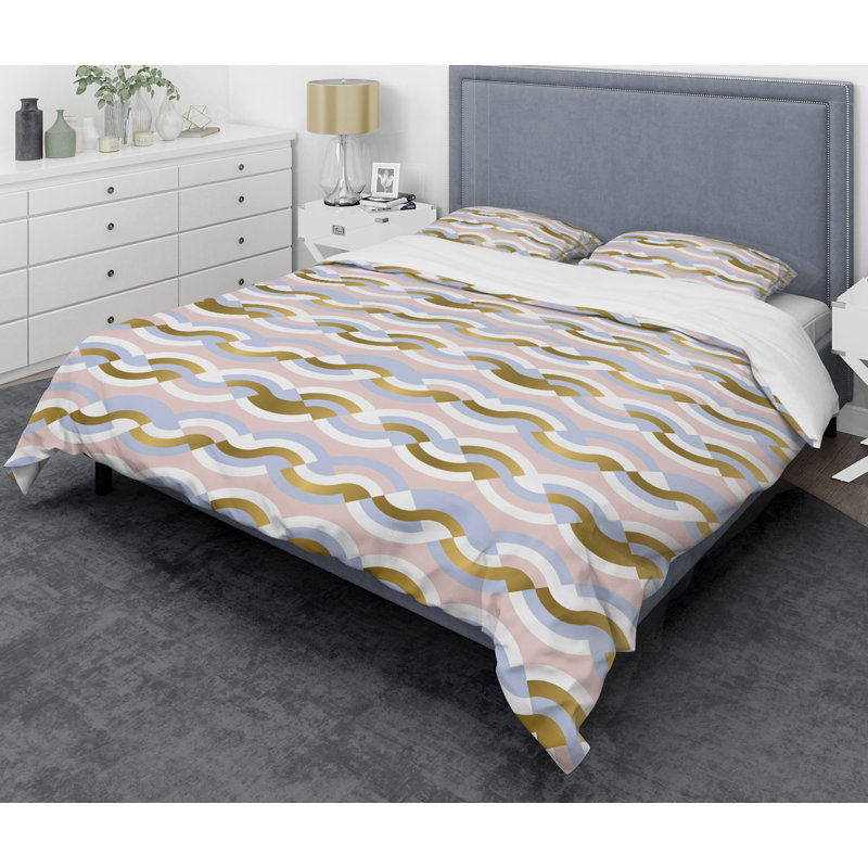  Ensemble de housse de couette Mid-Century Retro Braids Wave, Housse de couette très grand + 2 taies décoratives