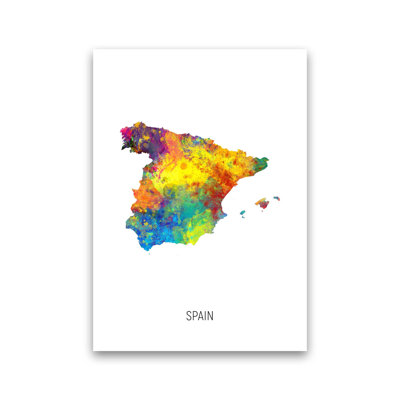 Spain Watercolour Map by Michael Tompsett - Print