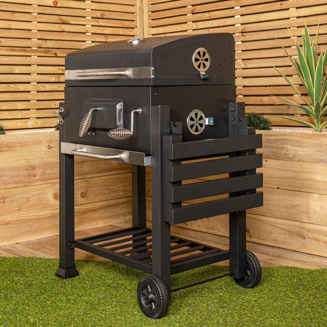 Samuel Alexander Black 2 Tier Charcoal BBQ Trolley with Thermometer - Image 6