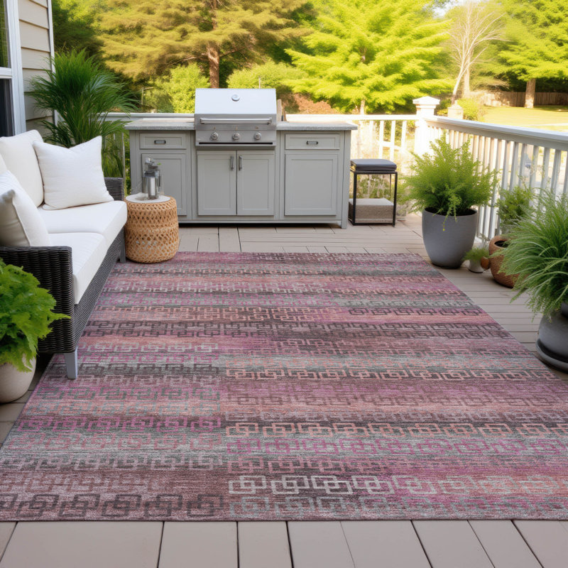 Tapis intérieur / extérieur rose lavable à la machine Xhevrie, Rectangle 2 pi 6 po x 3 pi 10 po