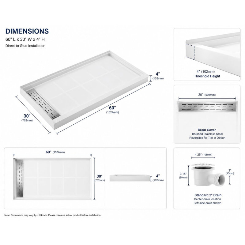 Ensemble de base de douche moderne avec plancher texturé et couvercle de drain carré