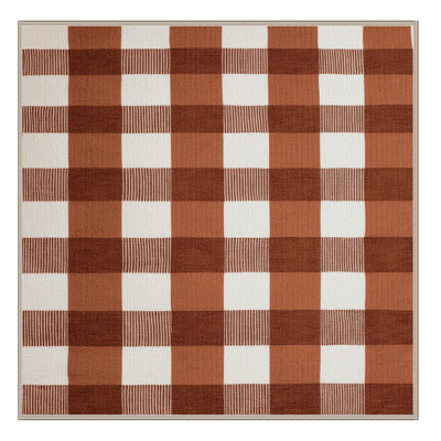 Machine Washable Checkered Brown Area Rug
