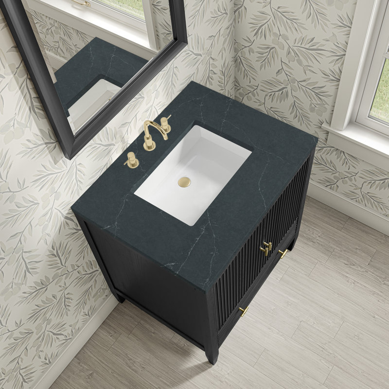 Myrrin 30" W Single Vanity, Carbon Oak, 8" Widespread, Charcoal Soapstone Silestone