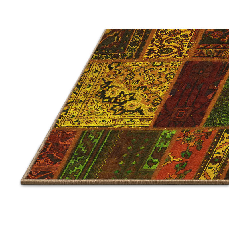 Tapis de couleur unie en laine / polyester tissé à la machine en jaune / rouge / vert, Rectangle 2 pi x 3 pi