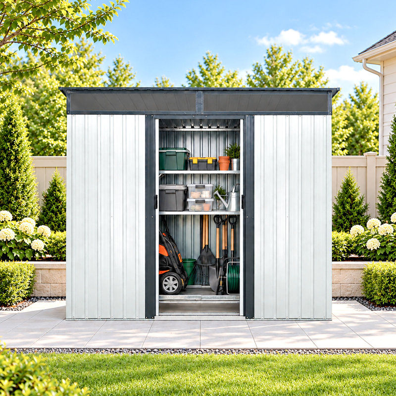 8x6 Metal Outdoor Storage Shed With Window And Transparent Plate White
