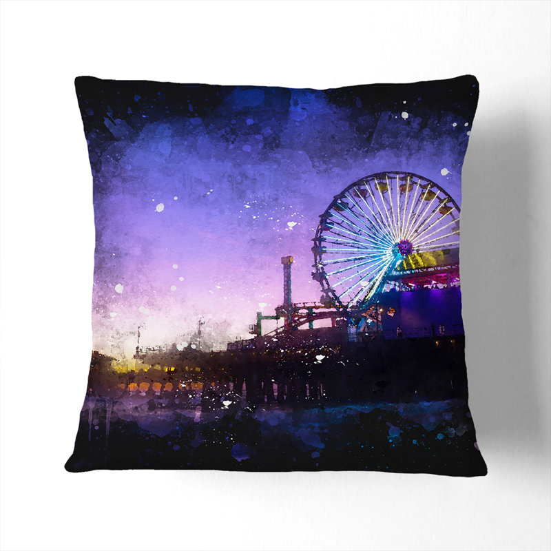 Santa Monica Pier Fairground Cushion with Filling, Stone, 55cm H x 55cm W x 20cm D