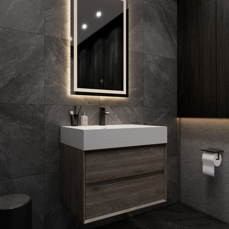 Albizu 30" Wall-Mounted Single Bathroom Vanity, Gray