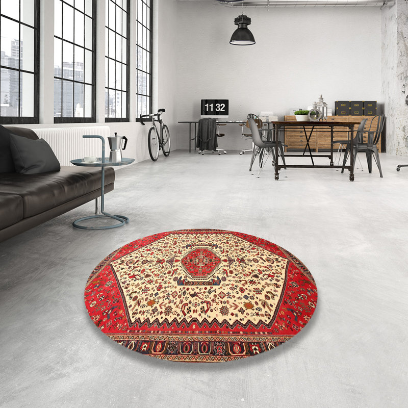 Tapis traditionnel rouge / chêne, Rond 4 pi