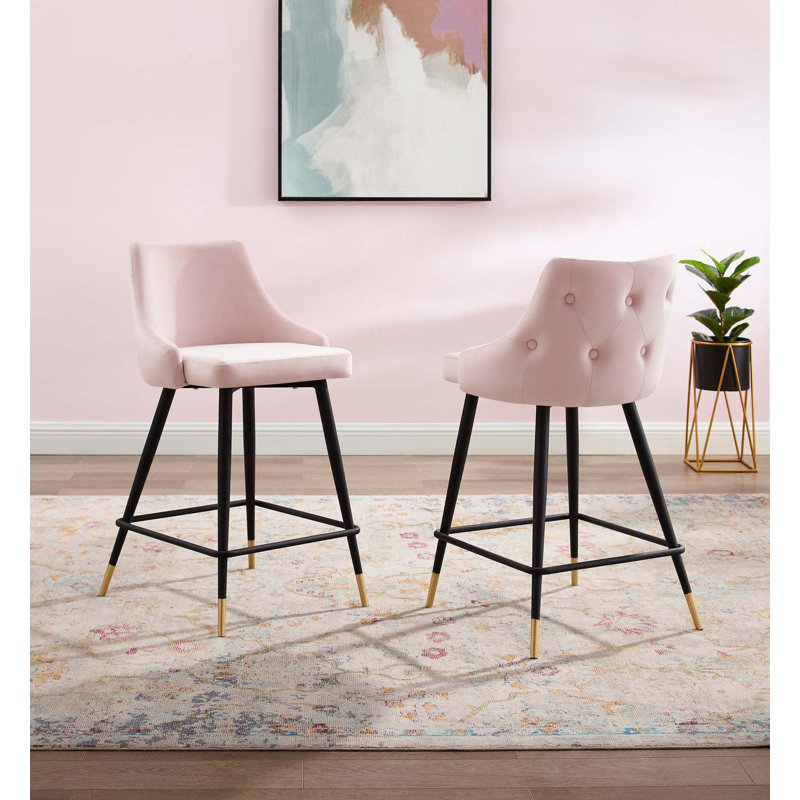 Ensemble de 2 tabourets de bar en velours Adorn Performance, Rose, Tabouret de comptoir (hauteur d'assise de 25,5 po)