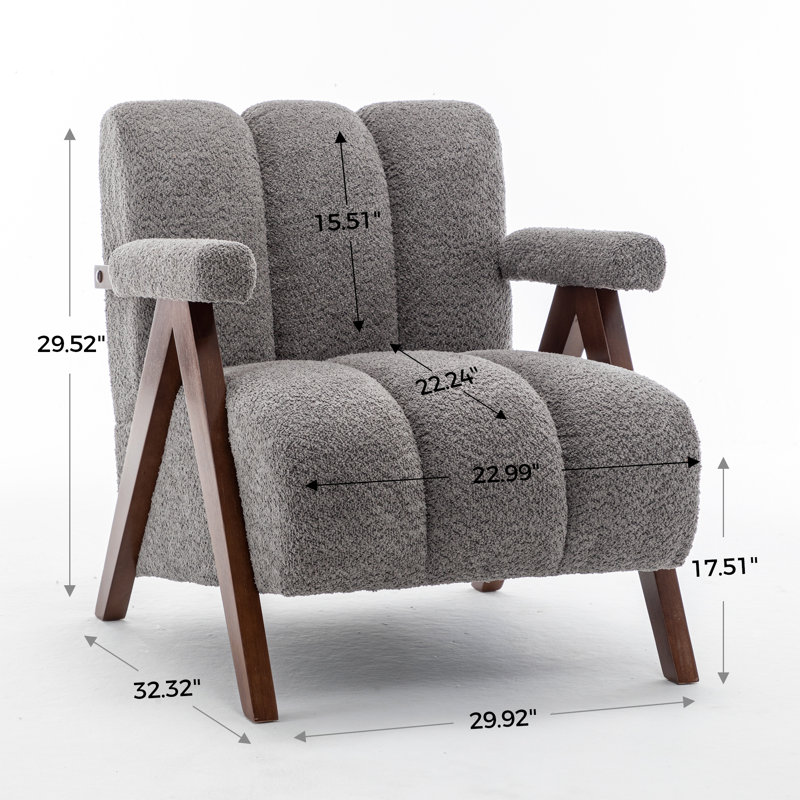 Draedyn Upholstered Boucle Armchair with Solid Wood Legs, Light Gray, 1