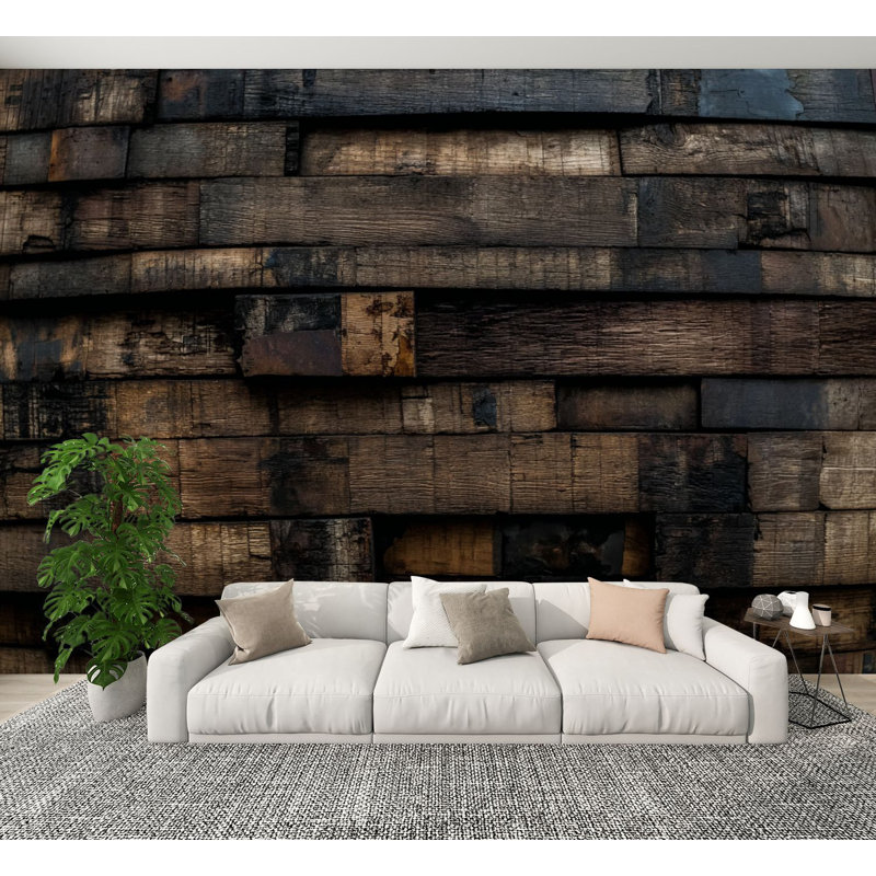 Papier peint auto-adhésif Bourbon Barrel Stave Wall, L 144 po x l 100 po