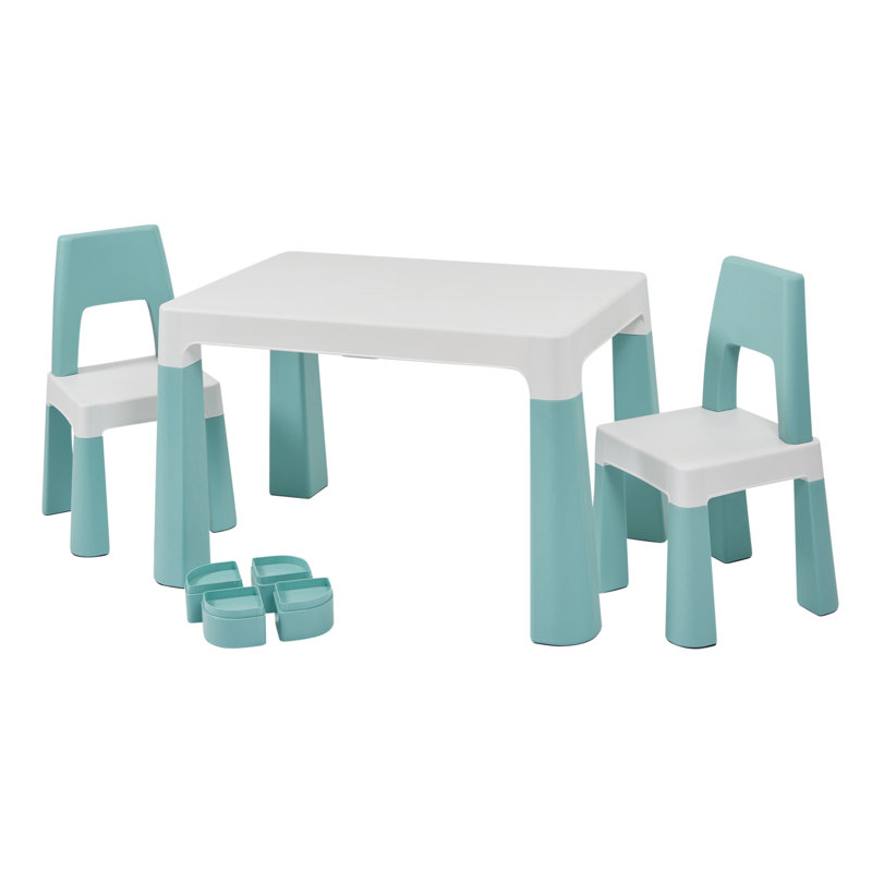 Kids Height Adjustable Table and 2 Chairs Set, Green/White