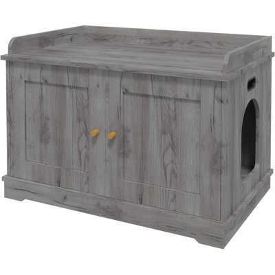 Cat Litter Box Enclosure Hidden Litter Box Cabinet w/ Wooden Barn Door, End Table Style Indoor Cat House Fits Most Litter Boxes
