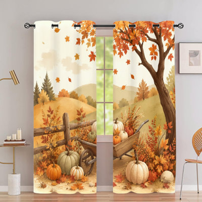 2 PCS rideaux occultant avec œillets, rideaux en polyester à imprimé d'automne, récolte isolante, isolant thermique, protection contre le bruit, protection de la vie privée