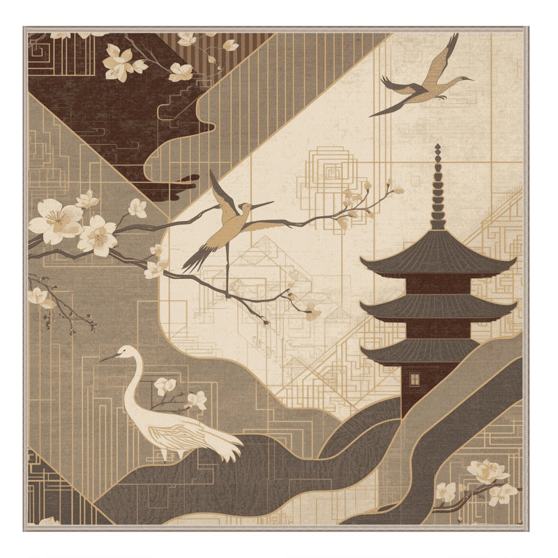 Machine Washable Pavla Global Inspired Oriental Rug in Brown – Beige Binding, 6' Square