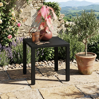 Table d'appoint d'extérieur carrée, table de bout de patio en métal, table d'appoint résistante aux intempéries pour porche, terrasse, piscine, noir