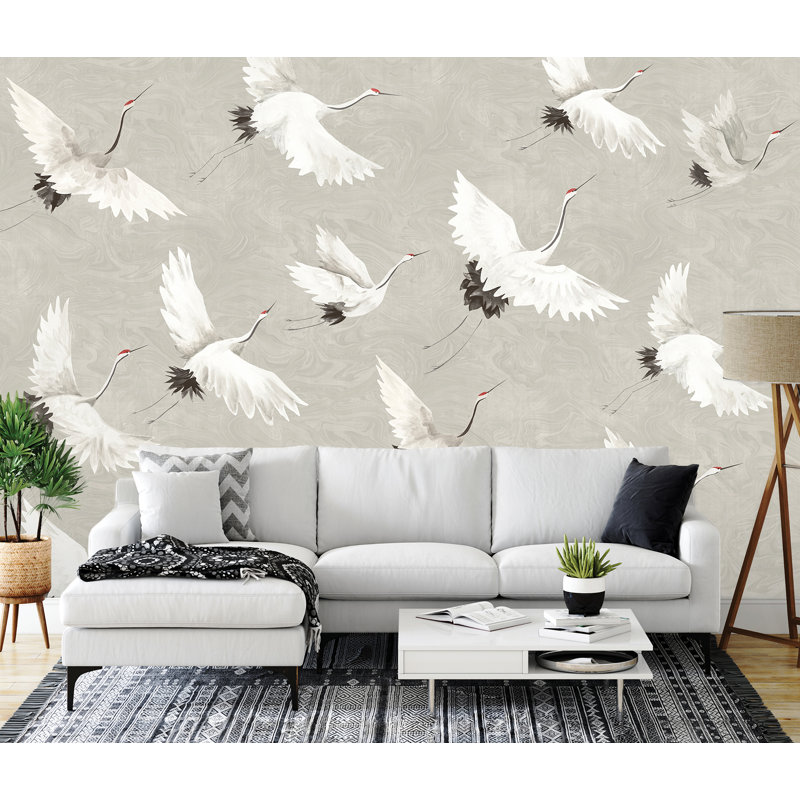 Crane You Later Dove Grey Washable Wall Mural