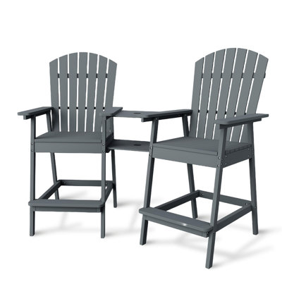 Ensemble de 2 chaises Adirondack pour patio, tabourets Adirondack d'extérieur en bois naturel avec plateau de connexion, tabouret de bar avec dossier haut pour terrasse, balcon, cour arrière, ensemble de chaises Adirondack de hauteur bar