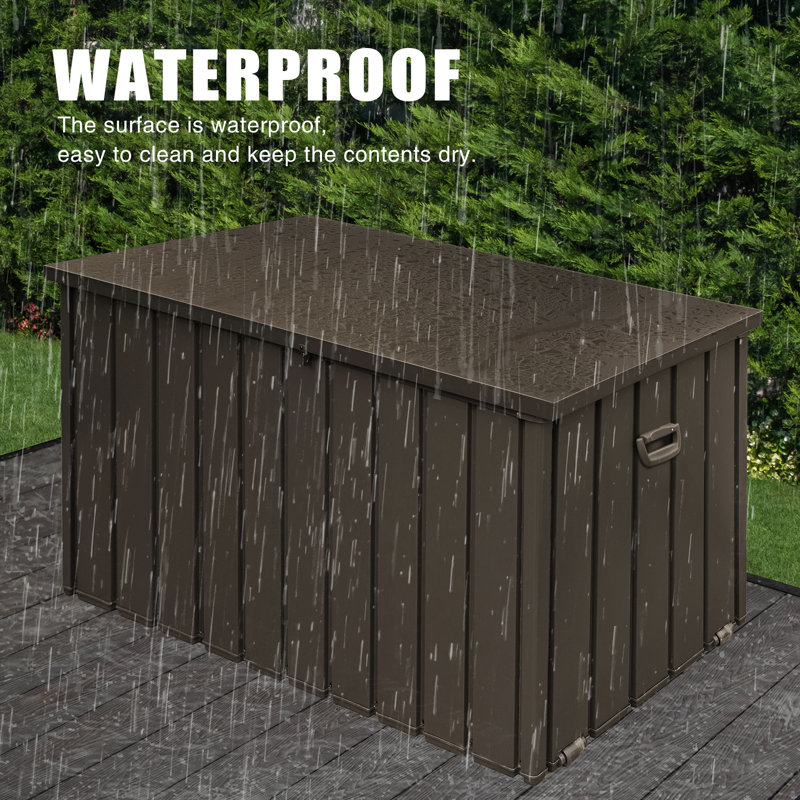 Domi Louvered 49.41'' W 100 Gallons Water Resistant Lockable Deck Box with Wheels in Brown