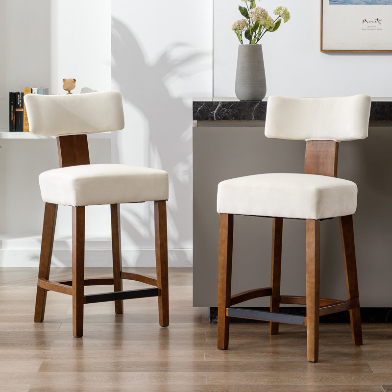 Chaises de bar de style Mid-Century avec tabourets de bar modernes et dossier courbé, Crème