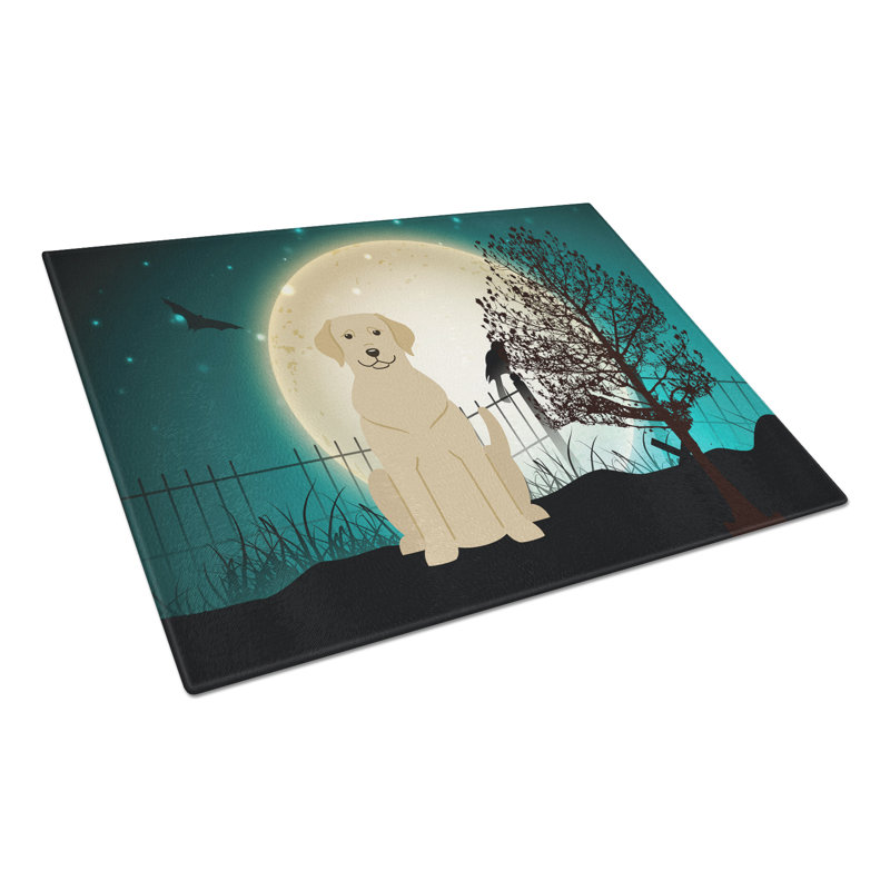 Caroline's Treasures Scary Halloween Glass Yellow Labrador Cutting Board, Yellow
