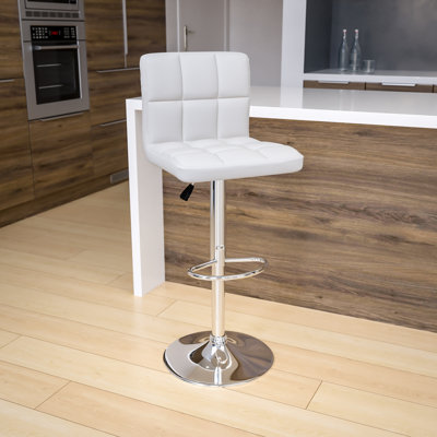 Ahlijah Contemporary Quilted Vinyl Adjustable Height Barstool with Chrome Base