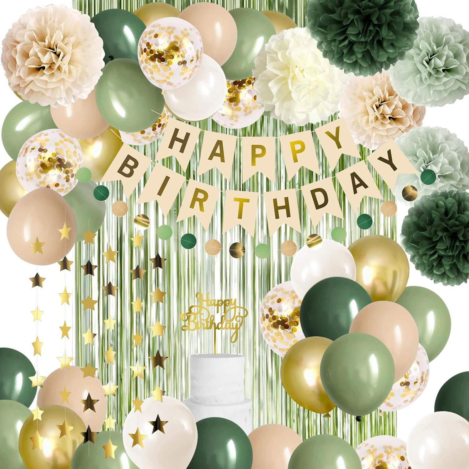 SIPIROT Sage Green Birthday Decorations Olive Green Happy Birthday