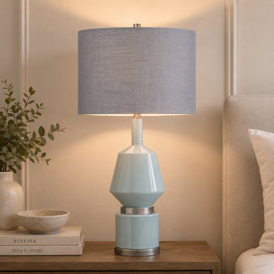 28.75" Metal Table Lamp With Gray Shade