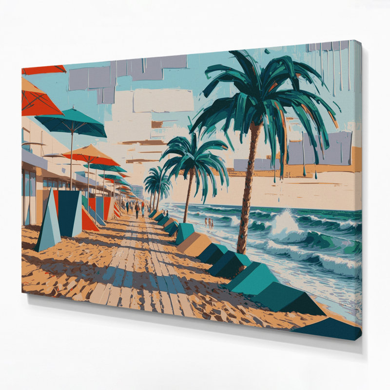 Art mural sur toile brun, "Coastal Modern Beach Life", H 8 po x l 10 po