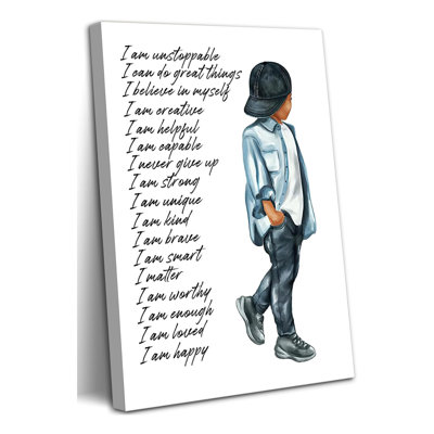 Inspirational Black Boy Wall Art Black Boy Inspiring Wall Decor African American Poster Kids Positive Daily Affirmation Prints Motivational Quotes Painting For Boys Bedroom Playroom 12X16 Inch