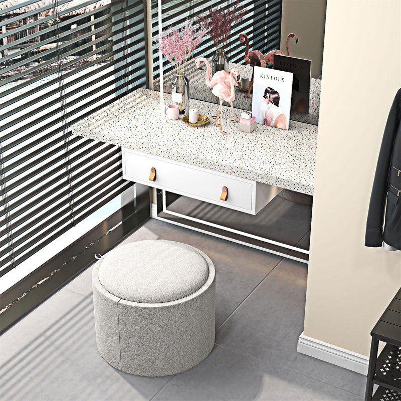 Table basse ronde avec repose-pieds et plateau rabattable