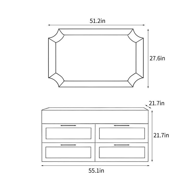 French style simple fashion bathroom cabinet, 21.7" H x 55.1" W x 21.7" D, Black