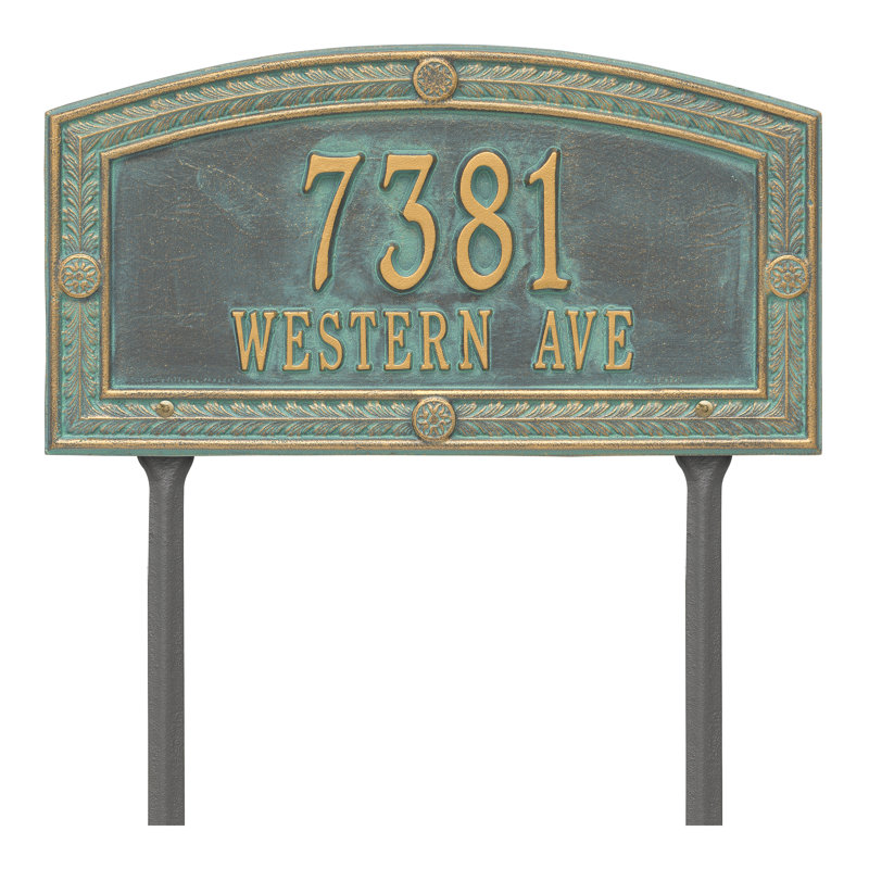 Plaque d'adresse personnalisée sur 2 lignes Hamilton, Bronze, vert-de-gris, Oui