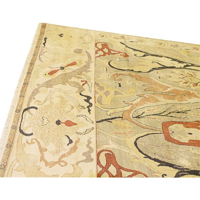 High-Quality Hand-Knotted Green And Ivory Area Rug