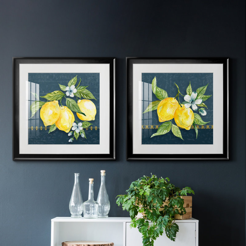 «Blue Lemon Squeeze I», ensemble de 2 impressions, Impression encadrée avec passe-partout, H 17,5 po x l 35 po, Noir