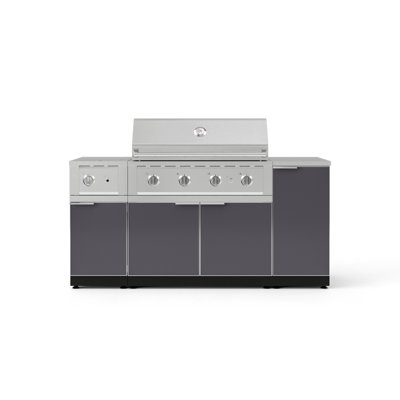 Ensemble d'armoires pour l'extérieur en aluminium gris ardoise 6 pièces avec 1 porte, 1 gril, 4 brûleurs au gaz propane liquide, 1 brûleur latéral et 16 po.
