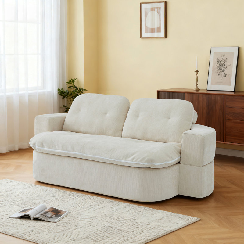 Modern Floor Sofa With 2 Pillows,Convertible Corduroy Fabric Foam-Filled Sleeper Sofa Bed, No Assembly Required,Convertible Sofa Cushion Unfolds Into Quilt,Folding Mattress For Living Room,Playroom