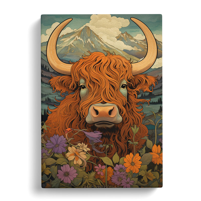 Highland Cow Nouveau No.2 - Wrapped Canvas, 60cm H x 40cm W x 3cm D