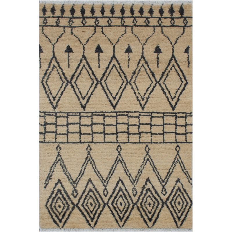 Tapis unique en laine noué à la main style marocain beige des années 2000 de 3 pi 9 po x 6 pi 2 po Lovre