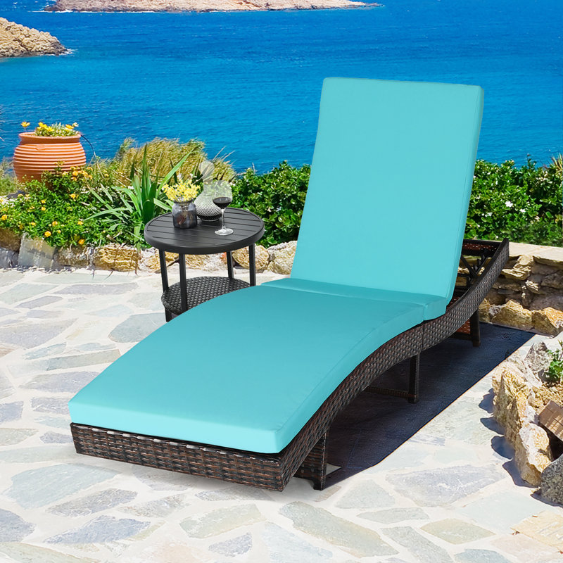 Aivree Outdoor Wicker Chaise Lounge , Cushion Included, Blue